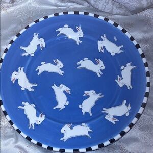 Patricia DuPont set of 2 blue bunny hand painted plates